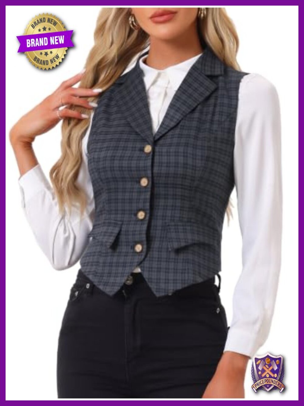 Plaid Waistcoat Notched Lapel Collar Vintage Vest Fully Lined
